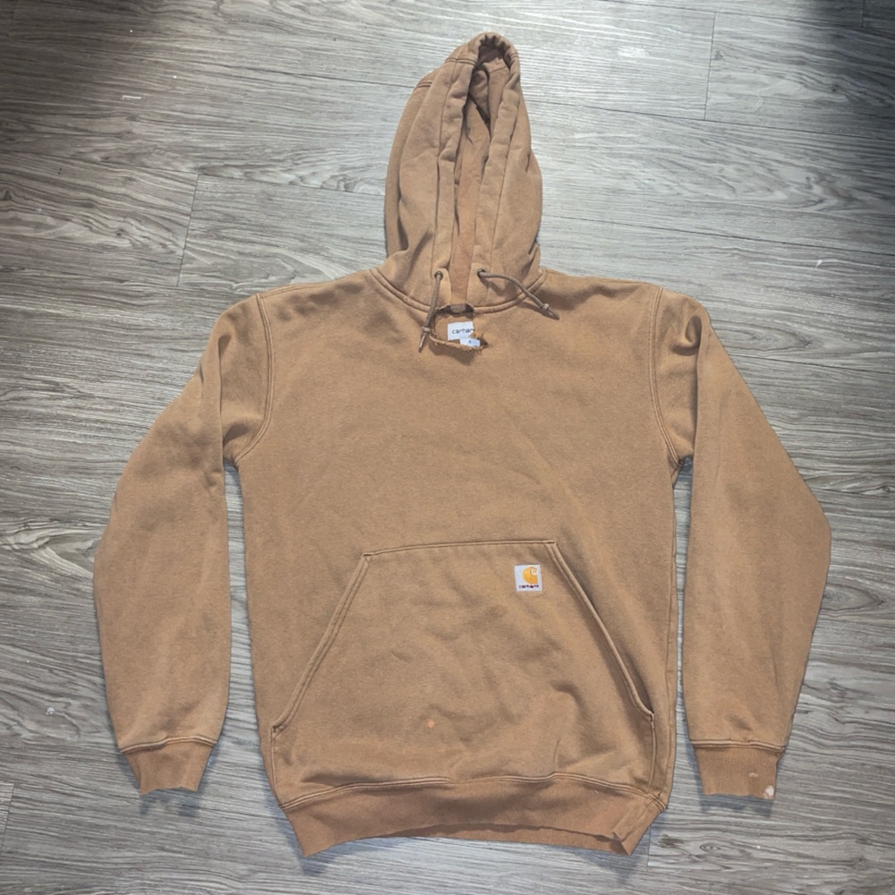 Vintage Y2K Carhartt Hoodie Sweatshirt Small Tan Brown Distressed